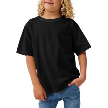 Imagem de Haloumoning Camiseta básica para meninos manga curta algodão gola redonda bolso no peito 7-14 anos, Preto, 13-14 Anos