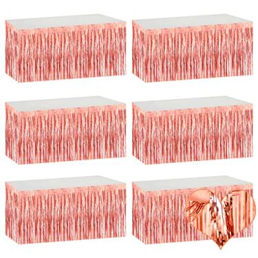 Imagem de Pacote com 6 Saias de Mesa com Franja Metálica Ouro Rosa 73 x 273 cm para Tinsel Streamer Guirlanda Cortinas Pano de Fundo para Desfile Boias de Casamento Chá de Bebê Aniversário Natal Decoração de Festa de Halloween