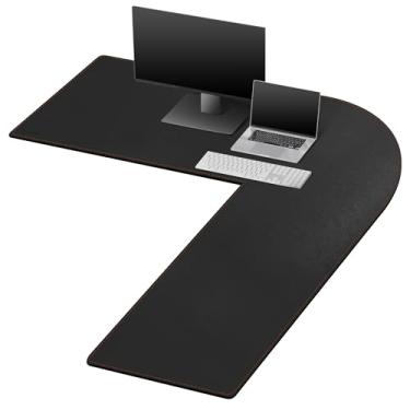 Imagem de MAIDERN 139,7 cm x 139,7 cm x 49,8 cm Tapete de mesa de canto em forma de L, almofada de mesa de couro reversível para jogos, computador, escritório, casa (preto)