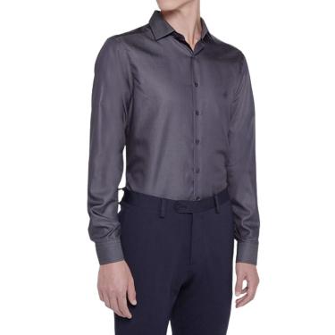 Imagem de Camisa Masculina Dudalina ML Slim Wrinkle Free Cinza Escuro - 5301-Masculino
