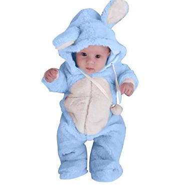 Imagem de Macaquinho de lã para bebês recém-nascidos de coelho para meninas e meninos, macacão com capuz, roupas de inverno de 0 a 24 meses, Azul claro, 6-12 Months