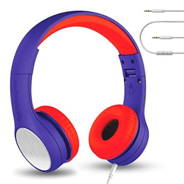 Imagem de LilGadgets Fones de ouvido intra-auriculares Connect+ Style com microfone – Tecnologia SharePort, acolchoamento SoftTouch, cabo destacável, redução de ruído, durável e ajustável – azul/vermelho