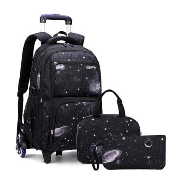 Imagem de Mochila Céu Estrelado infantil com rodinhas mochilas destacáveis, mochila casual de alta capacidade conjunto de três peças-D