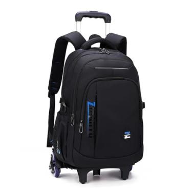 Imagem de Mochila com rodinhas, bolsa para crianças da escola primária, bolsa escolar com carrinho de escada de 6 rodas-Black blue