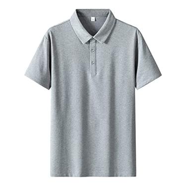 Imagem de Polos de golfe masculinos algodão cor sólida camisa esportiva slim-fit leve absorção de umidade seca manga curta esporte moda (Color : Gray, Size : XXXL)