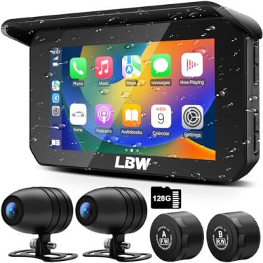 Imagem de LBW Câmera profissional para motocicleta, carplay sem fio Apple, Android Auto, TPMS, câmera HD 1080P frontal e traseira (chip IMX307), DVR para motocicleta, G-sensor, tela sensível ao toque IPS de 5