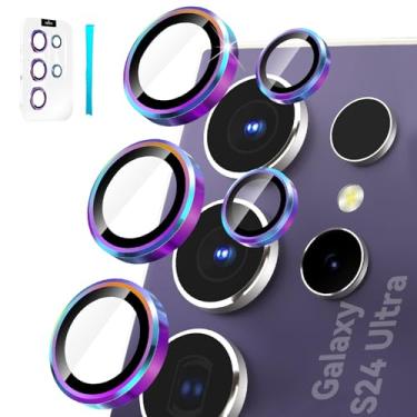 Imagem de CloudValley Protetor de lente para câmera Samsung Galaxy S24 Ultra, vidro temperado 9H e liga de alumínio ultrafina, capa protetora de tela de lente individual para S24 Ultra 5G 2024, colorida