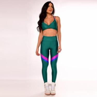 Imagem de Calça Legging Feminina Glossy Color Fitness Com Cós Duplo Verde-Feminino