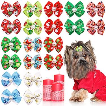Imagem de PET SHOW 20 peças de laços de cabelo de cachorro de Natal com clipes de jacaré para cães pequenos e médios, grampos de cabelo com laço de gato, filhote, Yorkshire, acessórios de cabelo para fantasias