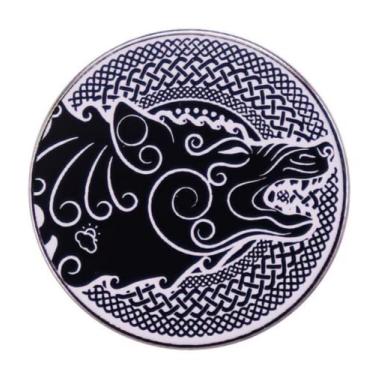 Imagem de Fenrir Wolf Celta Nórdico Viking Nó Deus Odin Ragnarok Broche de lapela esmaltado de 3 cm, 1.2 Inches Tall, Esmalte, Metal
