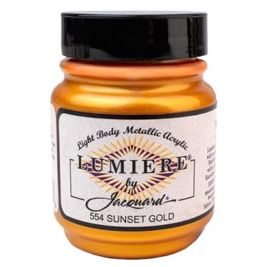 Imagem de Jacquard Lumiere 64 g Tinta de tecido Sunset Gold - Tinta metálica para tecido, couro, tela, papel e madeira - Tinta acrílica metálica leve - Tintas acrílicas metálicas vibrantes e resistentes à luz