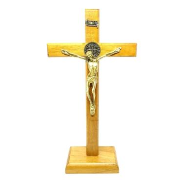 Imagem de Artcruz Crucifixo de Mesa São Bento Madeira Clara 23 cm