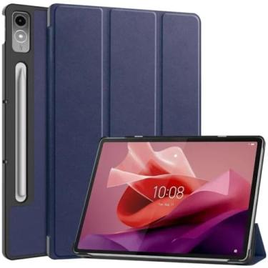 Imagem de Waillynice Capa para tablet inteligente com suporte triplo para Lenovo Xiaoxin Pad Pro 12,7 polegadas 2023 TB-370FU, para Lenovo Tab P12 capa 12 7 (azul escuro, Xiaoxin Pad Pro 12,7)