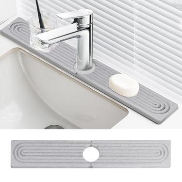Imagem de Tapete de torneira para pia de cozinha diatomita bandeja de pia de pedra de secagem rápida tapete absorvente torneira protetor de respingos para pia de cozinha e balcão de banheiro (cinza, 15,5 x 3,9