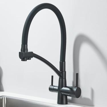 Imagem de Torneiras de pia de cozinha filtradas Torneira de purificação Torneira de filtro de água giratória 360 para cozinha 3 em 1 Purificador Misturador de pia, Preto fosco, Tamanho único