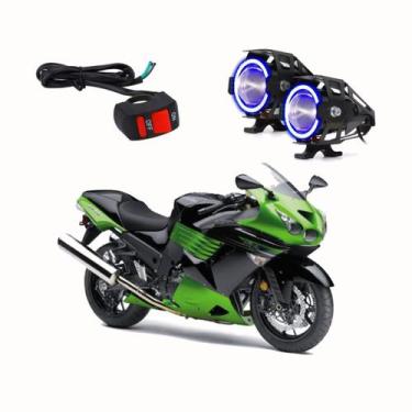 Imagem de Par Farol de Milha Angel Eye U7 Azul para Moto Kawasaki ZX 14  ZX 14R 