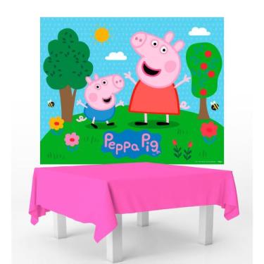 Imagem de Kit festa Peppa Pig Decoração Painel GG + Toalha Rosa TNT - Regina