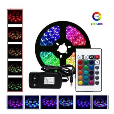Imagem de Fita Led 5050 Rgb Colorida 5mt 16 Cores + Fonte + Controle