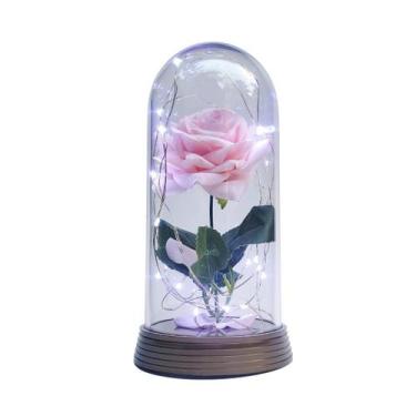 Imagem de Luminária A Rosa Encantada Salmão 20 Cm Base Ouro Frio - Amor Lindo