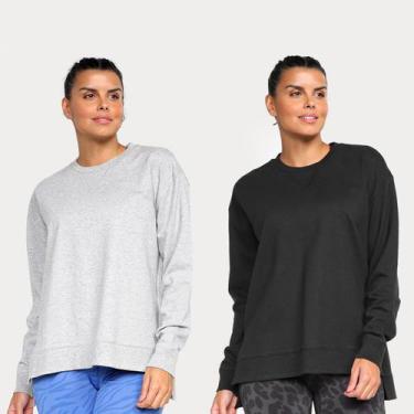 Imagem de Kit Blusa Moletom Gonew Oversized Feminina - 2 Peças, Cinza, Preto, G