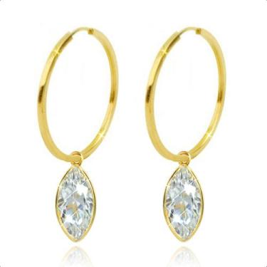 Imagem de Brinco Argola Com Pingente Ouro 18k - S. Demór Joias, Branco