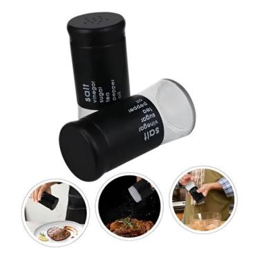 Imagem de Saleiro E Pimenteiro Inox Preto Vidro Linha Premium 2 Peças - D Presen