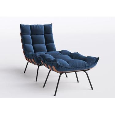 Imagem de Poltrona Costela Decorativa Com Puff Em Suede Azul - Home Mobily - Pol