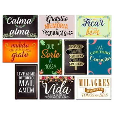 Imagem de Kit 10 Placas Decorativas Frases Motivacionais 20x13 cm - Art Print