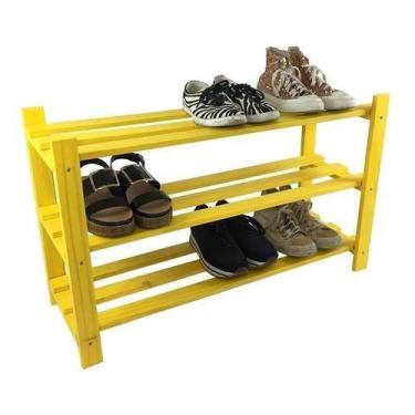 Imagem de Sapateira 3 Prateleiras Madeira Maciça - Amarela - Loja Do Pinho
