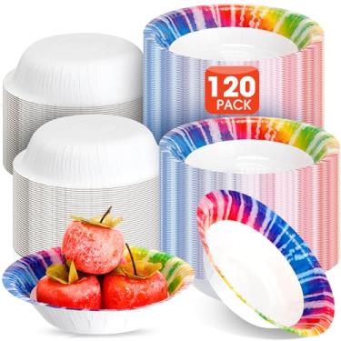 Imagem de FillTouch Tigelas de papel a granel de 473 ml, tigelas de papel descartáveis, tie-dye, tigelas de sopa de 17 cm, para comida quente e fria, lanche, cereais, saladas, jantares, artigos de festa de