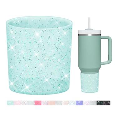 Imagem de WUQID Bota de silicone superior com glitter compatível com Stanley Quencher H2.0 1,134 g 850.5 g 590.0 g e IceFlow Flip 850.5 g 567.0 g, copo antiderrapante capa de manga inferior