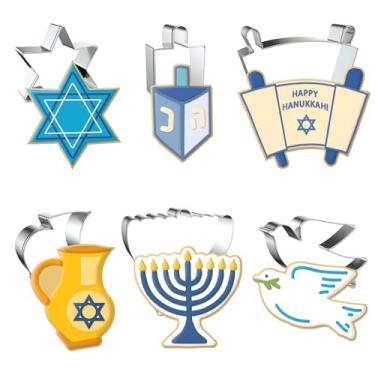 Imagem de Glodecart 6 peças de cortadores de biscoito de Hanukkah para assar, cortador de biscoito Dreidel Menorah Jewish Star Metal de aço inoxidável para assar, cozinhar Hanukkah - Cortador de estrela de Davi