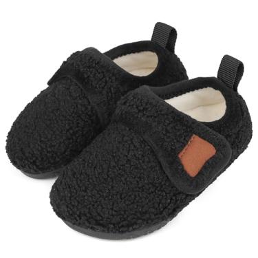 Imagem de ydscsci Pantufa infantil para meninos e meninas, com forro de pelúcia, confortável, leve, para uso interno e externo, Preto, 17-18