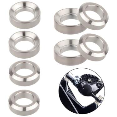 Imagem de Kigauru 4 pares de espaçadores de arruela de parafuso de freio de bicicleta, liga de titânio TC4 M6 parafusos de freio a disco espaçadores de anéis côncavos convexos de arruelas para acessórios de