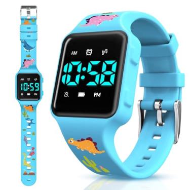 Imagem de Relógio de treinamento penico para crianças com contagem regressiva, alarmes, música ou alertas de vibração – à prova d'água para meninos e meninas de 2 a 9 anos, 2 - Azul-Dinossauro Mundo, Digital