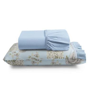 Imagem de Jogo de Lençol Babadinho Solteiro 180 Fios 2 Peças - Azul - Santos e L