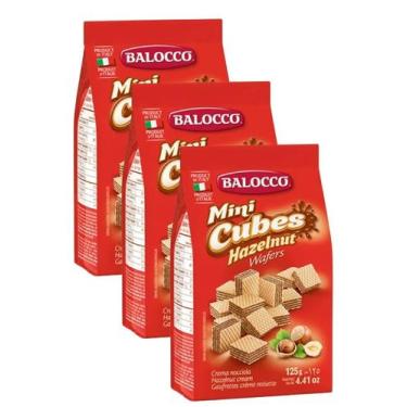 Imagem de 3 biscoito wafer cocoa balocco mini cubo sabor avelã 125g