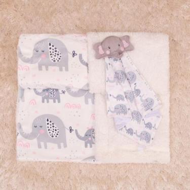 Imagem de Kit Cobertor com Naninha para Bebê 2 pcs - Miguel Baby, Elefante Rosa