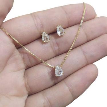 Imagem de Conjunto Colar Brinco Dama Daminha Gota Pedra Zirconia Luxo - De Castr