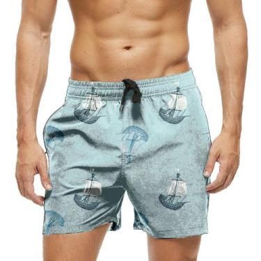 Imagem de Short Praia Shorts Banho Bermuda Verão Navio Barco Pirata Cartoon 1536