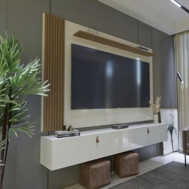 Imagem de Rack Com Painel Ripado Suspenso Para Tv Até 70 Polegadas 2 Portas Grécia 180cm Off White E Nature