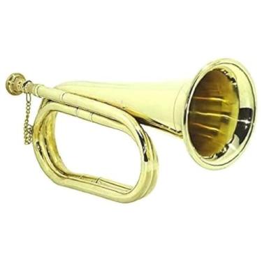 Imagem de AnNafi® Corneta de sopro de latão | Corneta de latão da era da guerra civil buzina estilo cavalaria militar dos EUA | Trompa retrô de escoteiro de estilo clássico de instrumento musical