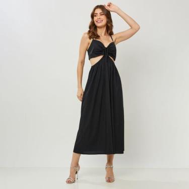 Imagem de Vestido Tricoline Longo Preto Miss Joy 7501, Preto, 36