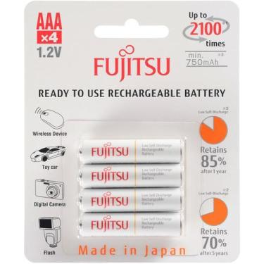 Imagem de Cartela c/ 4 pilhas BRANCAS AAA PALITO recarregáveis Fujitsu Standard,