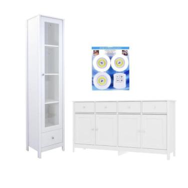 Imagem de Cristaleira +Aparador Ditália +Kit Luz E-962-R-626, Branco