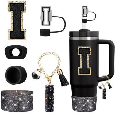 Imagem de Mity rain Conjunto de 6 peças de acessórios para copo Stanley Cup 850 g 1,134 g copo com alça, acessórios pretos incluindo topo de palha, bota, tampa à prova de derramamento, pingente de alça, adesivo