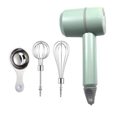 Imagem de Batedeira manual, portátil, elétrica, sem fio, recarregável por USB de 3 velocidades com chicotes duplos e separador de ovos para manteiga, creme, cozinha e cozinhar (verde)