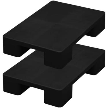 Imagem de Jeracino Paletes de plástico, palete de piso leve à prova de umidade, garagem, porão, almofada de armazenamento preta industrial (2 peças, 59,9 cm C x 39,9 cm L x 11,4 cm A)