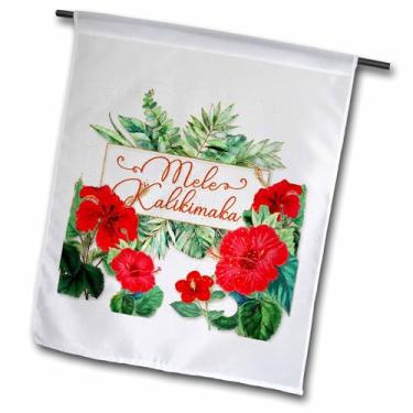 Imagem de 3dRose fl_298750_1 Bandeira, Mele Kalikimaka Tipografia havaiana Natal flores de hibisco vermelho