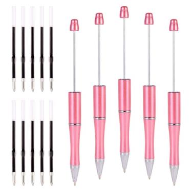 Imagem de Magibeads 5 canetas esferográficas com contas de 1 mm, canetas esferográficas de plástico com contas de tinta preta, 10 peças de refil de canetas, canetas DIY para escritório, escola, artesanato,